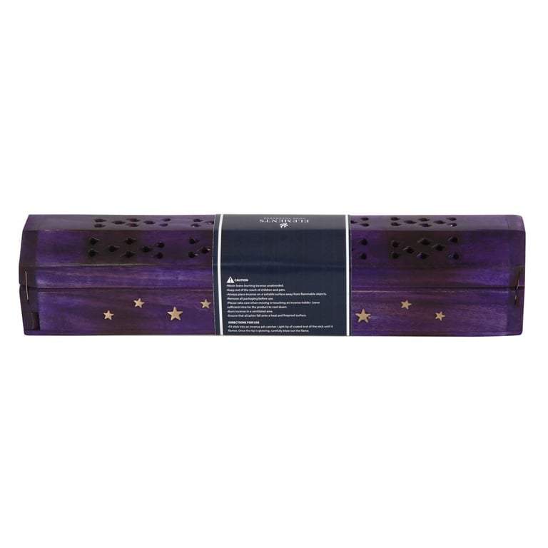 Star Wooden Bergamot Incense Box Set - 10 Fragranced Sticks in Mango Wood Storage Holder with Golden Stars