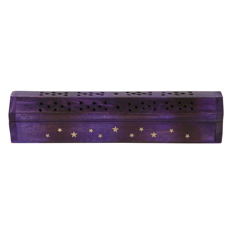 Star Wooden Bergamot Incense Box Set - 10 Fragranced Sticks in Mango Wood Storage Holder with Golden Stars