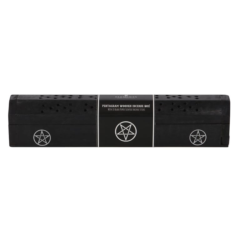 Pentagram Wooden Black Pepper Incense Box Set - 10 Sticks & Storage