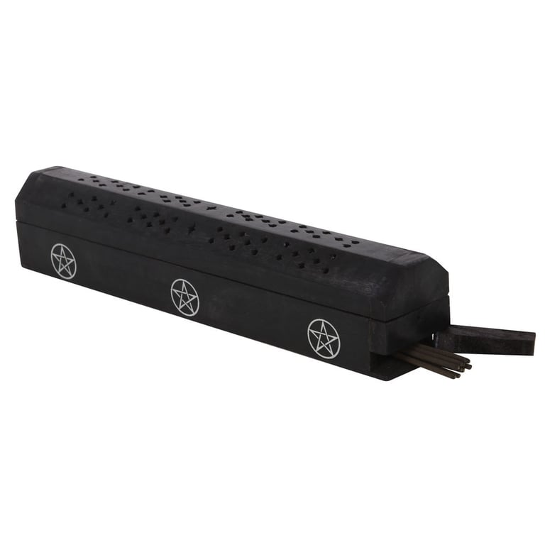 Pentagram Wooden Black Pepper Incense Box Set - 10 Sticks & Storage