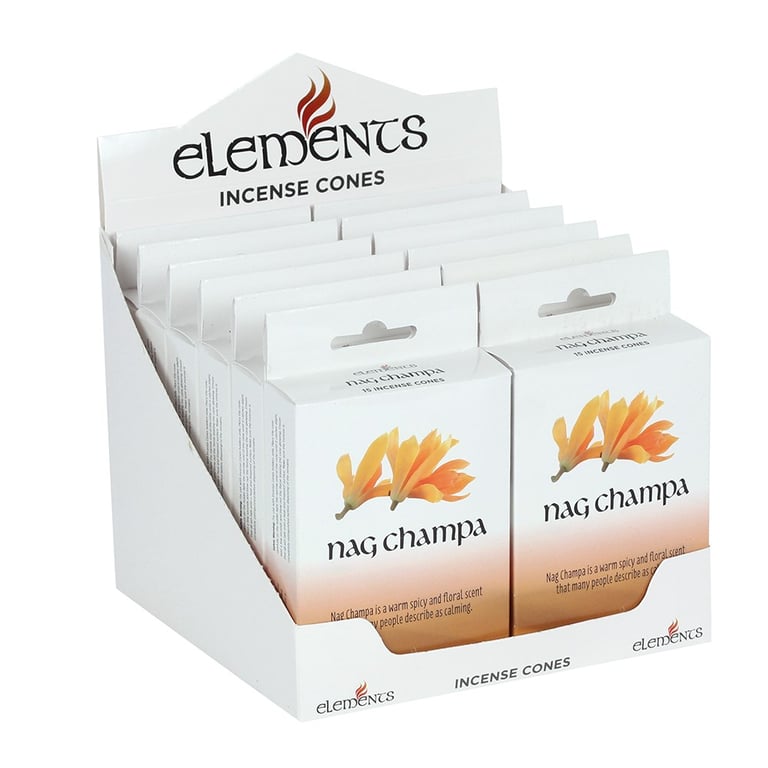 Elements Nag Champa 12 Pack Incense Cones - Calming Warm Spicy Fragrance