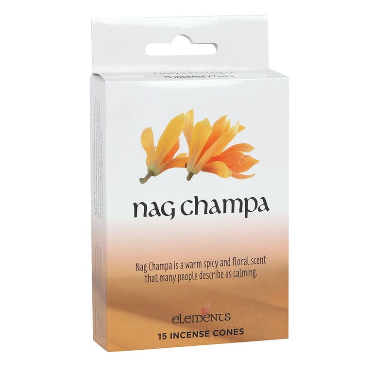 Elements Nag Champa 12 Pack Incense Cones - Calming Warm Spicy Fragrance