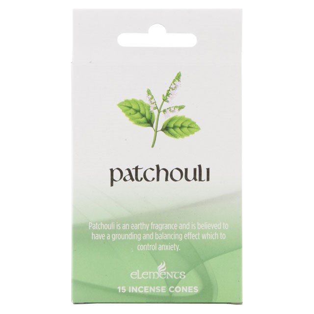 Elements Patchouli Incense Cones - 12 Pack Set with Metal Holder for Home Fragrance