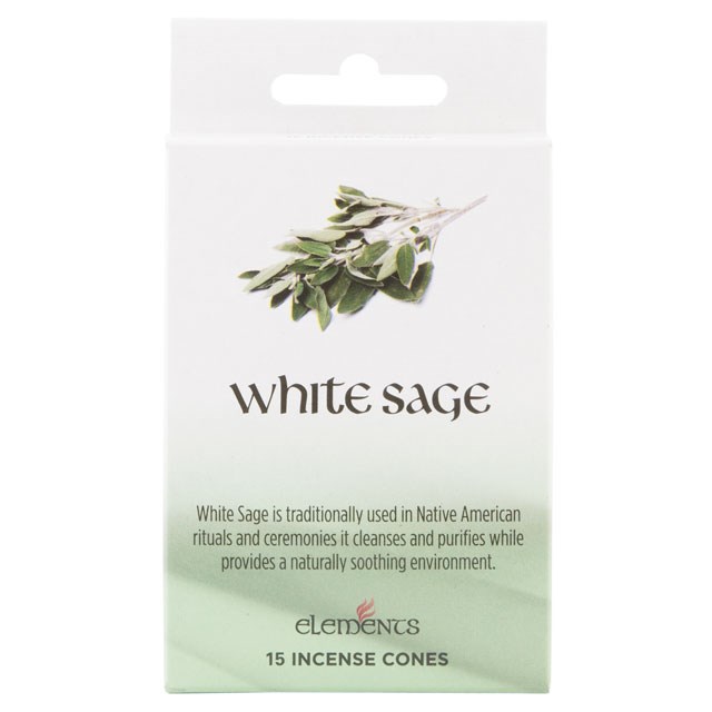 Elements White Sage Incense Cones - 12 Packets with Metal Holder