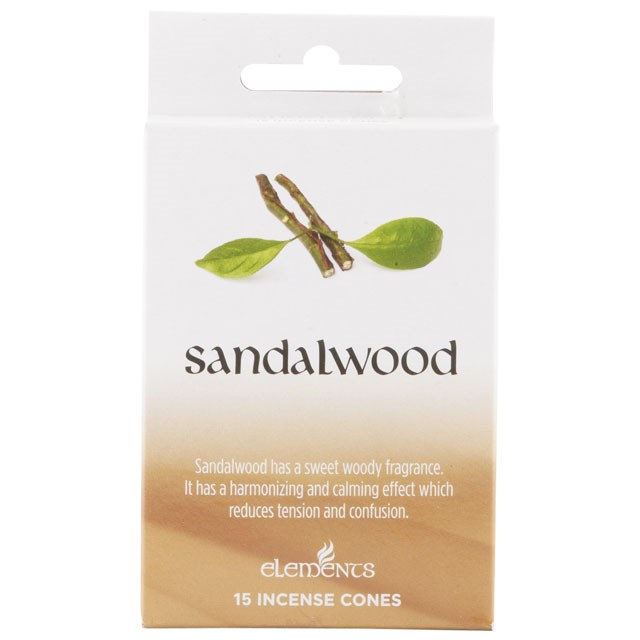 Elements Sandalwood Incense Cones - 12 Packets Set with Holder, Home Fragrance