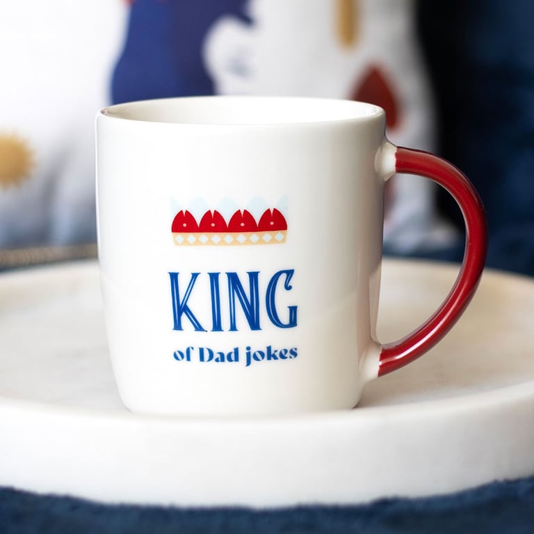 King of Dad Jokes 350ml White Mug - Hand Wash Gift for Pun Loving Dads
