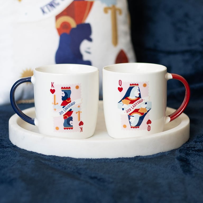 Her Ladyship & His Lordship Couples Mug Set - Classic Playing Card Design, Hand Wash Only, 350ml Capacity Each