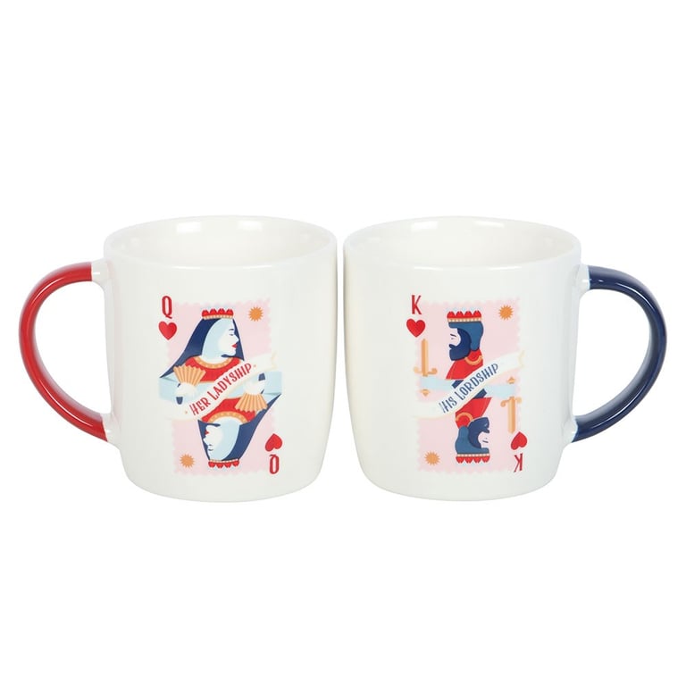 Her Ladyship & His Lordship Couples Mug Set - Classic Playing Card Design, Hand Wash Only, 350ml Capacity Each