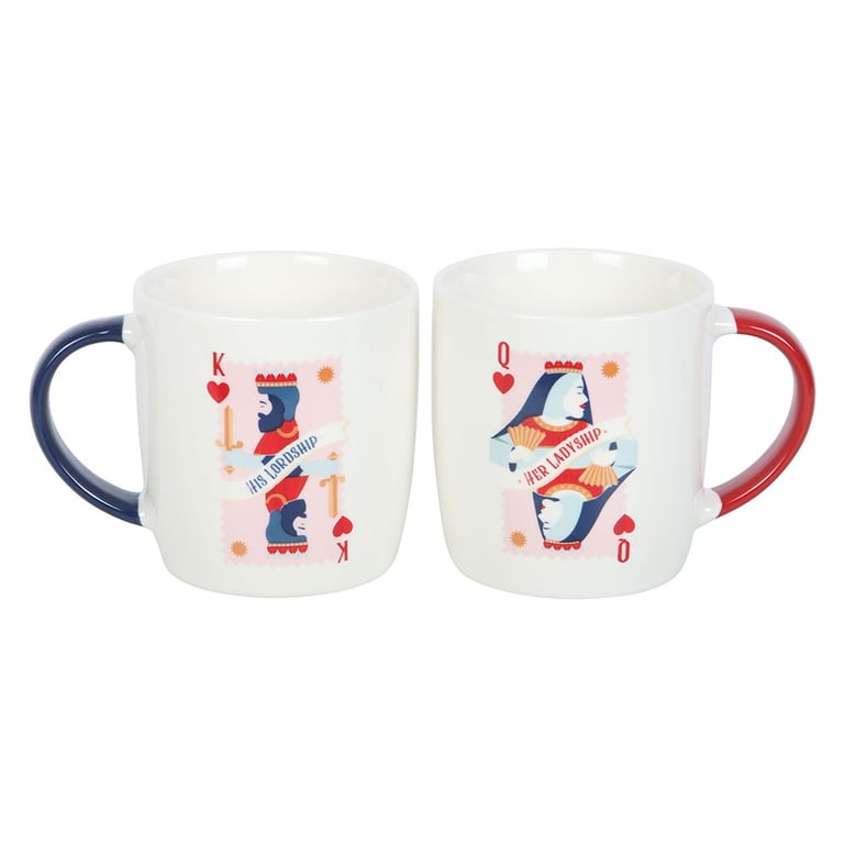 Her Ladyship & His Lordship Couples Mug Set - Classic Playing Card Design, Hand Wash Only, 350ml Capacity Each