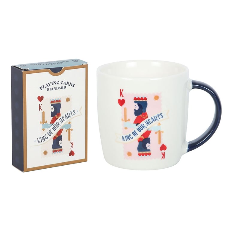 King of Our Hearts Mug and Playing Cards Set - 350ml Hand Wash Only Gift for Dad or Loved One