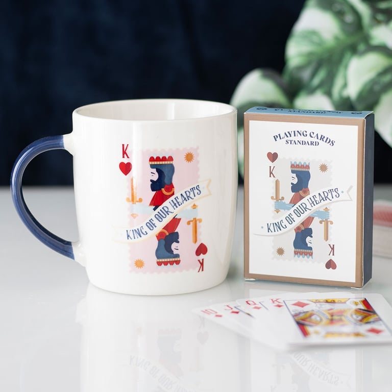 King of Our Hearts Mug and Playing Cards Set - 350ml Hand Wash Only Gift for Dad or Loved One