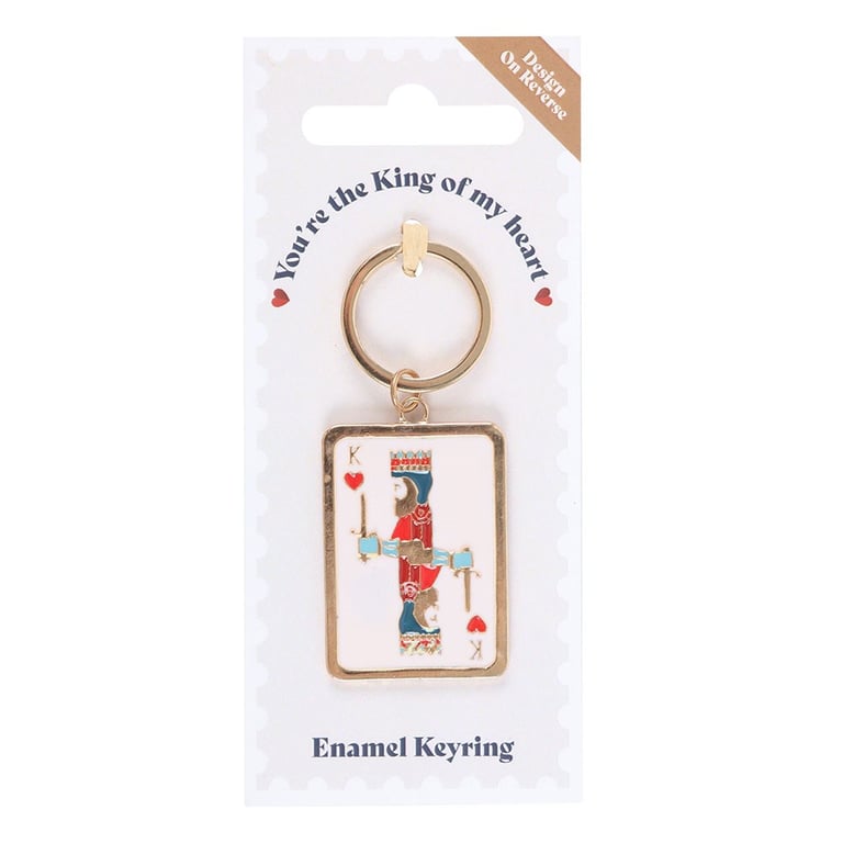 King of My Heart Enamel Playing Card Keyring - Personalized Gift Keychain