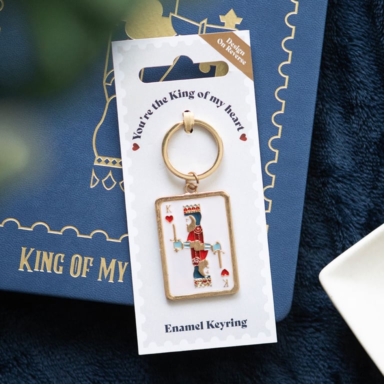 King of My Heart Enamel Playing Card Keyring - Personalized Gift Keychain