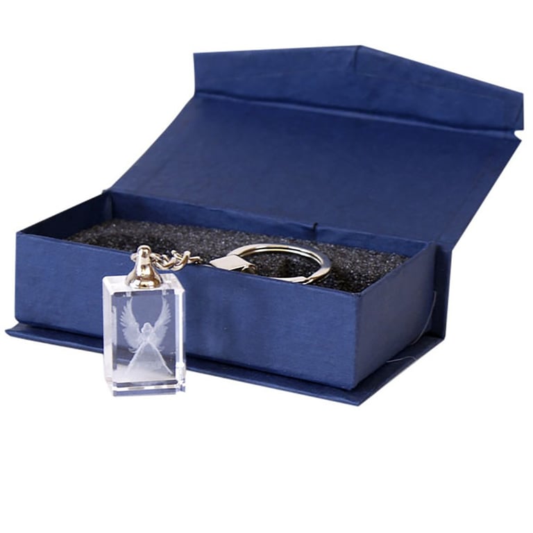 Guardian Angel Glass Keyring in Blue Gift Box - Reminder of Protective Guardian Angel Watching Over You