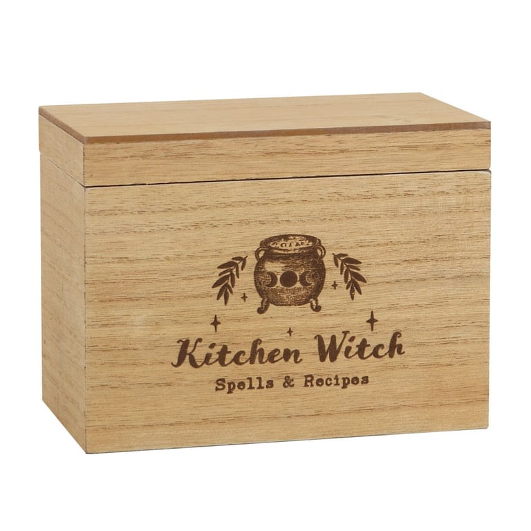 Kitchen Witch Wooden Recipe Box - Triple Moon Design Keepsake Organizer