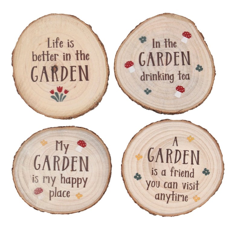 Wood Slice Garden Coasters Set - Perfect Outdoor Decor Gift