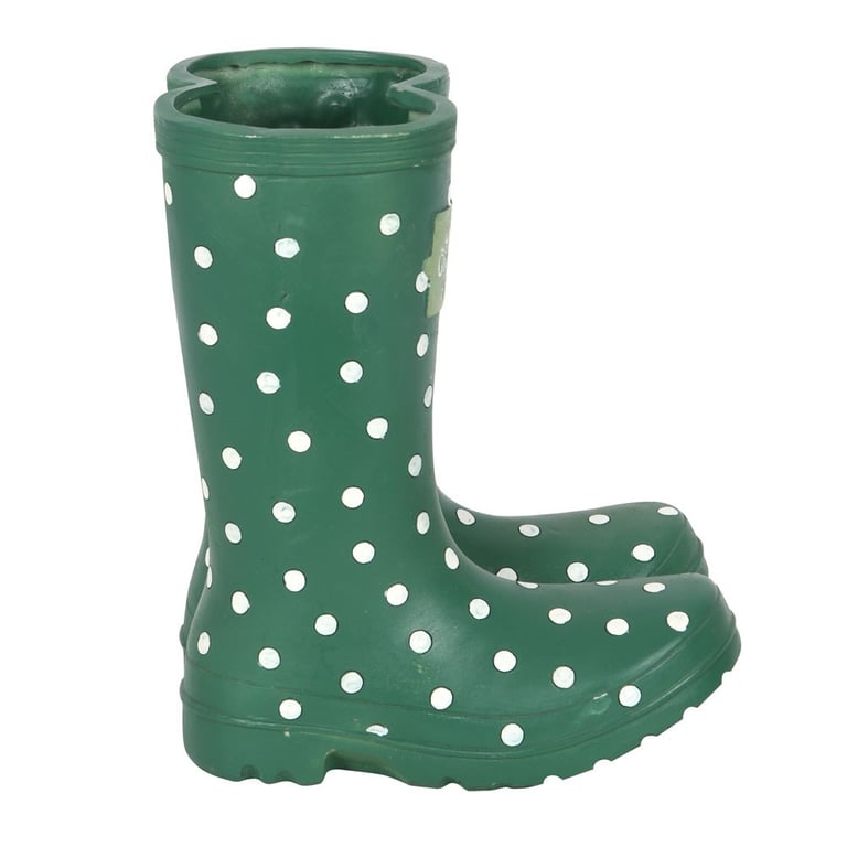 Dark Green Polka Dot Welly Boot Planter - Unique Garden Decoration and Plant Pot