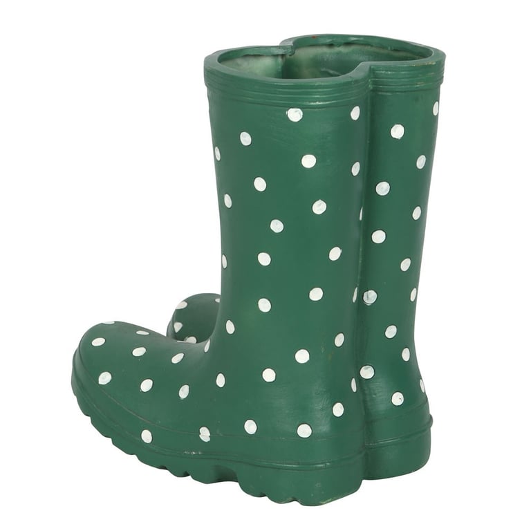 Dark Green Polka Dot Welly Boot Planter - Unique Garden Decoration and Plant Pot