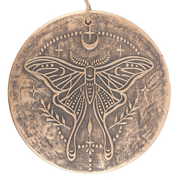 Luna Moth Metallic Effect Terracotta Plaque - Celestial Home Decor Wall Art