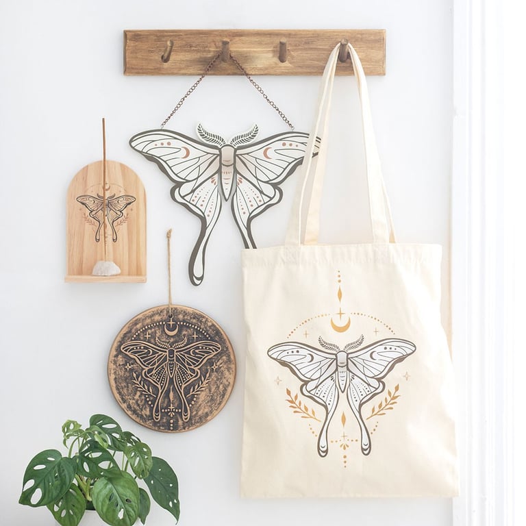 Luna Moth Metallic Effect Terracotta Plaque - Celestial Home Decor Wall Art