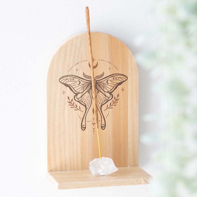 Natural Wooden Luna Moth Incense Holder Shelf for Home Fragrance Dispersion