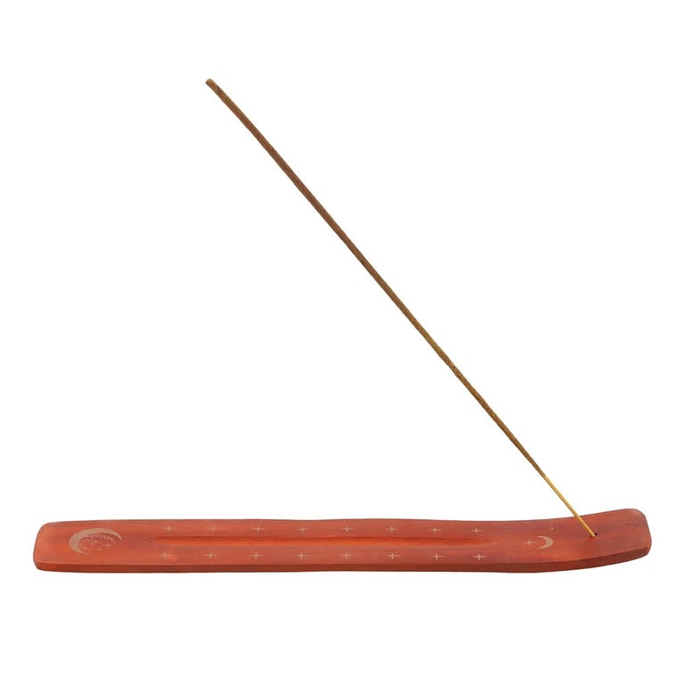 Mystical Moon Incense Ash Catcher - Traditional Wooden Design with Enchanting Crescent Moon Decor