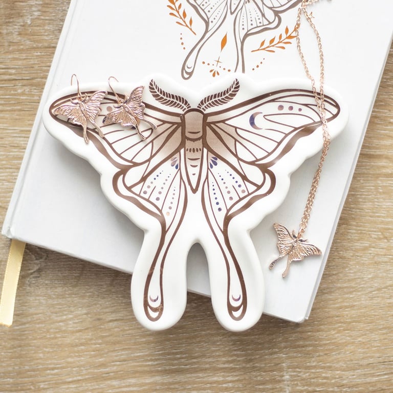 Elegant Luna Moth Ceramic Trinket Dish for Home Decor and Jewelry Storage