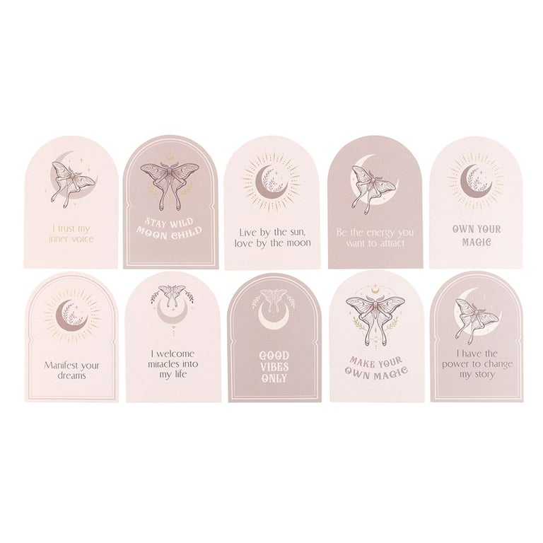 Luna Moth Affirmation Cards with Wooden Stand for Positive Vibes and Dream Manifesting