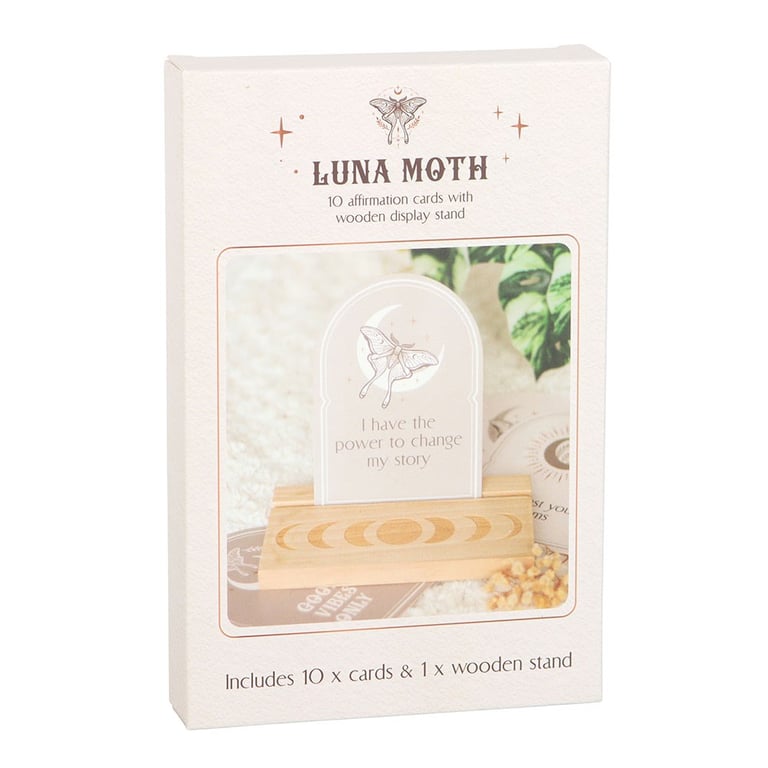 Luna Moth Affirmation Cards with Wooden Stand for Positive Vibes and Dream Manifesting