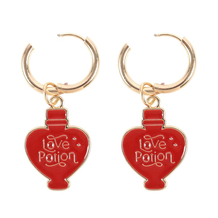 Gold-Toned Love Potion Enamel Earrings - Nickel-Free Charm Studs