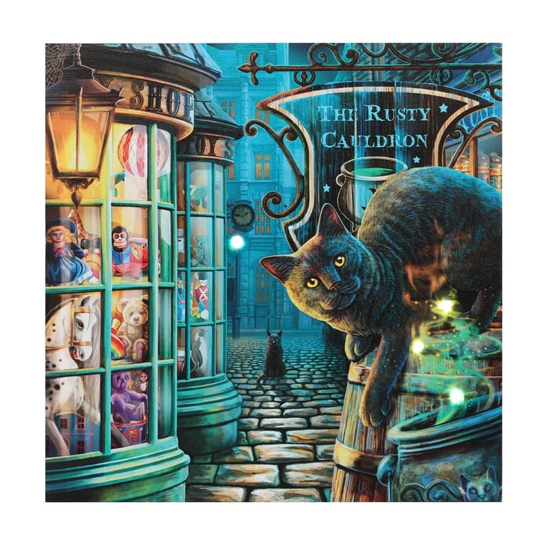 Rusty Cauldron Light Up Canvas Plaque by Lisa Parker - 30x30cm Magical Home Decor Lighting