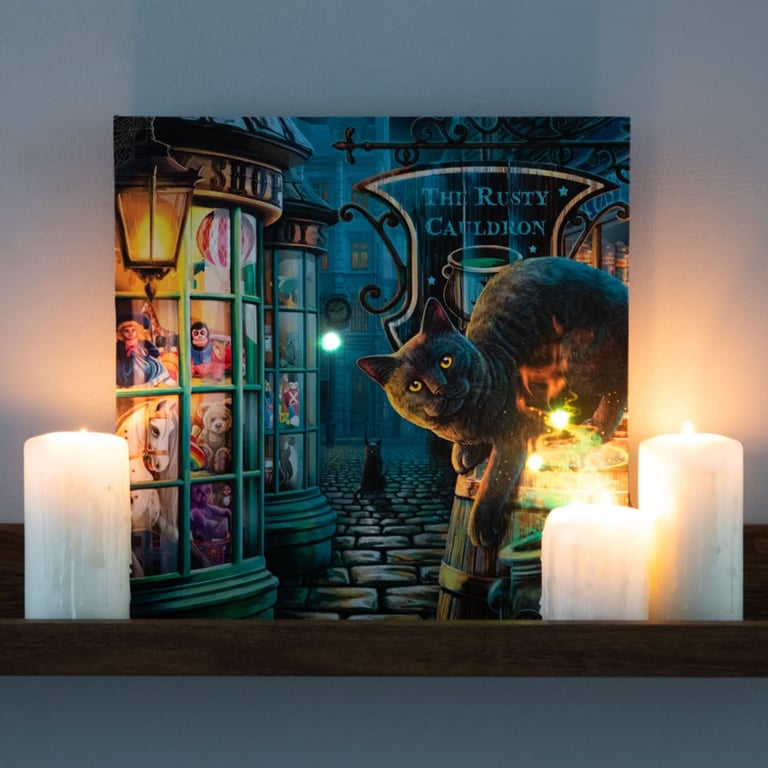 Rusty Cauldron Light Up Canvas Plaque by Lisa Parker - 30x30cm Magical Home Decor Lighting