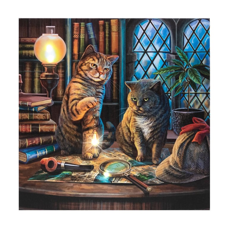 Purrlock Holmes Light Up Canvas Plaque by Lisa Parker - High-Quality Colour Print with Illuminated Details for Home Decor