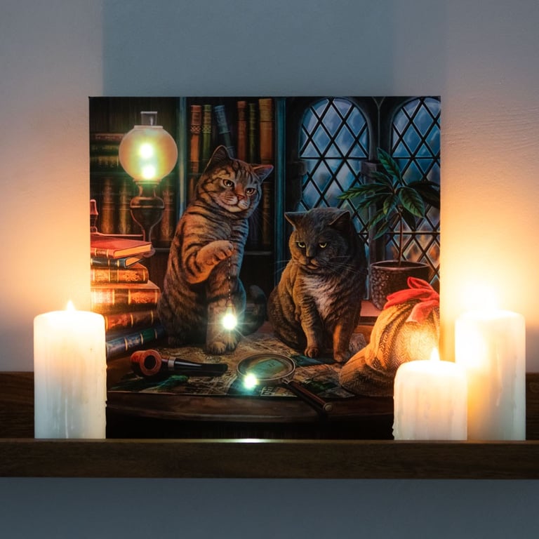 Purrlock Holmes Light Up Canvas Plaque by Lisa Parker - High-Quality Colour Print with Illuminated Details for Home Decor