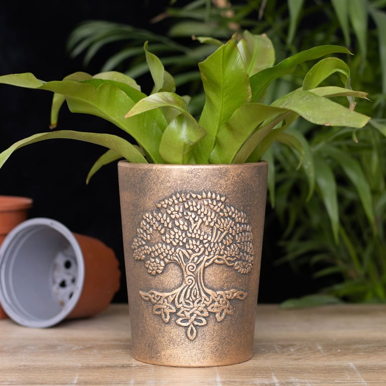 Tree of Life Bronze Terracotta Plant Pot - Spiritual Symbolism & Mystical Charm by Lisa Parker