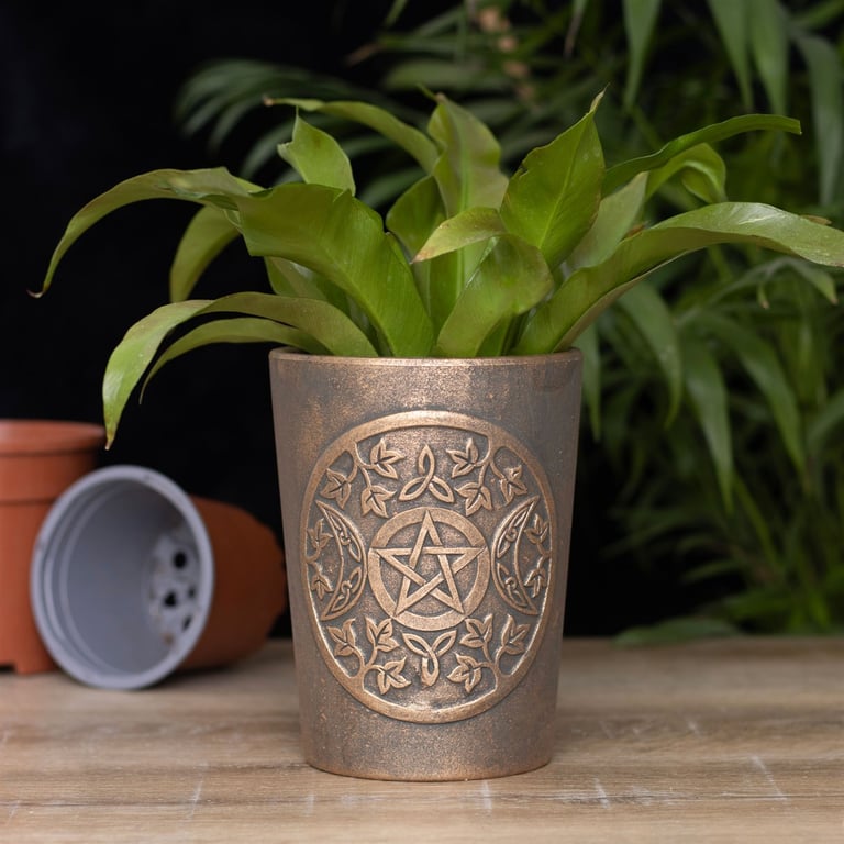 Triple Moon Bronze Terracotta Plant Pot by Lisa Parker - Mystic Home Decor Gift