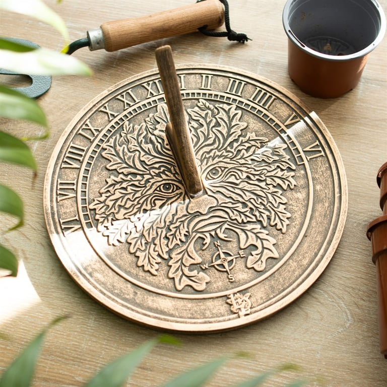 Lisa Parker Green Man Terracotta Sundial - Rustic Garden Decor Timepiece