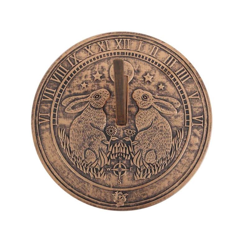 Lisa Parker Moon Gazing Hare Terracotta Sundial with Rustic Bronze Finish