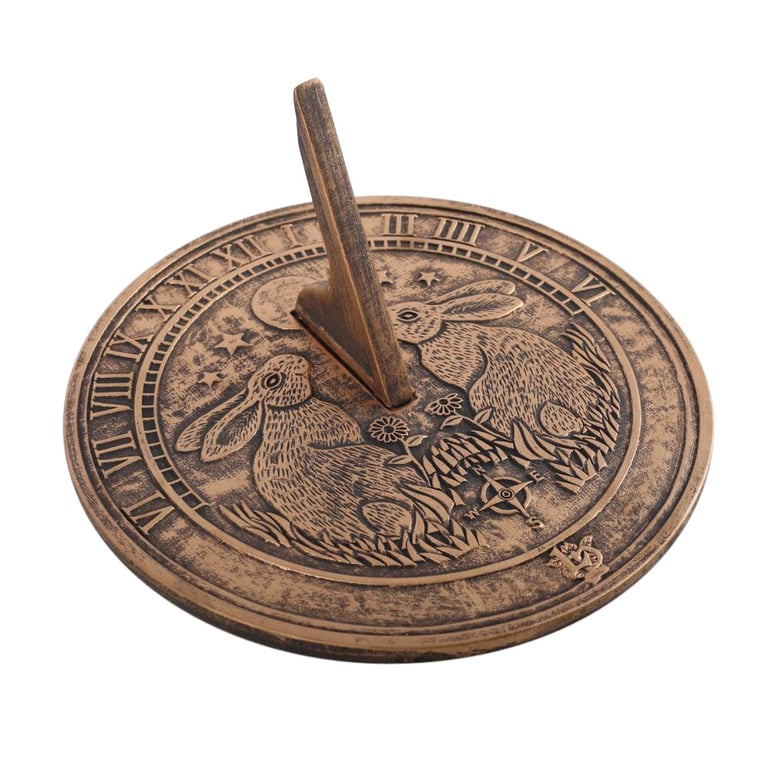Lisa Parker Moon Gazing Hare Terracotta Sundial with Rustic Bronze Finish