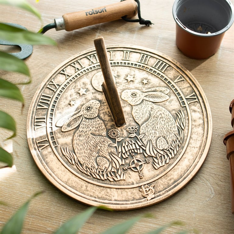 Lisa Parker Moon Gazing Hare Terracotta Sundial with Rustic Bronze Finish