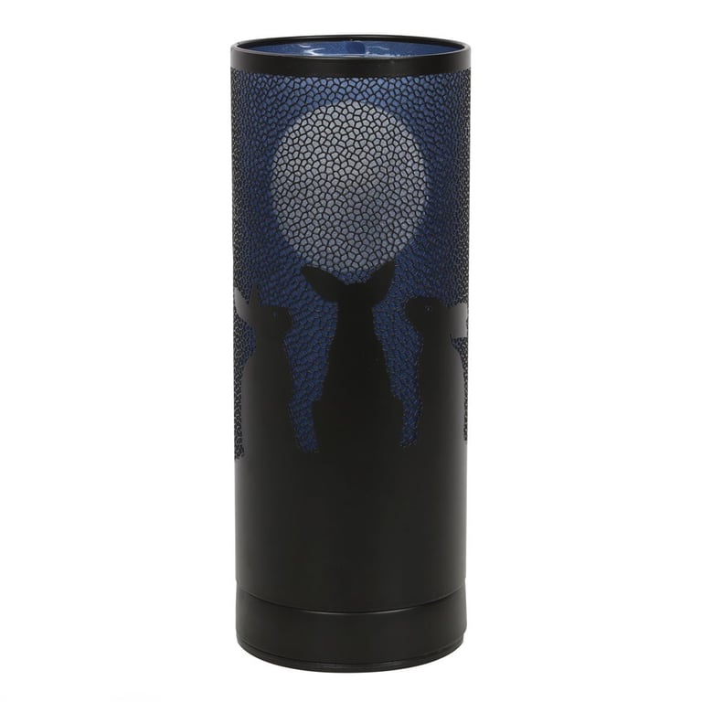 Lisa Parker s Moon Gazing Hares Aroma Lamp - LED Home Fragrance Lamp with Purple Background and Full Moon Silhouette Design