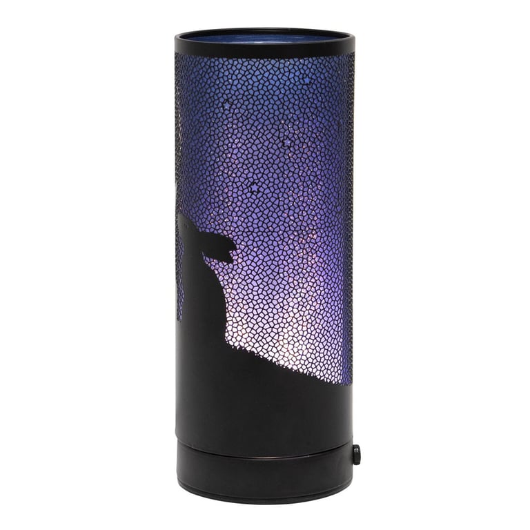 Lisa Parker s Moon Gazing Hares Aroma Lamp - LED Home Fragrance Lamp with Purple Background and Full Moon Silhouette Design