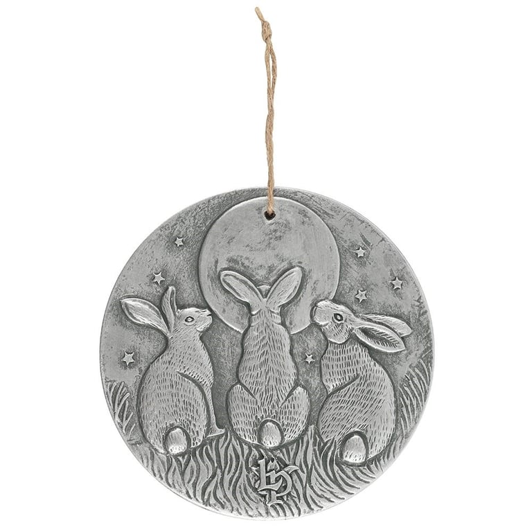 Silver Effect Moon Shadows Terracotta Plaque by Lisa Parker - Garden Decor Symbol of Fertility and Growth