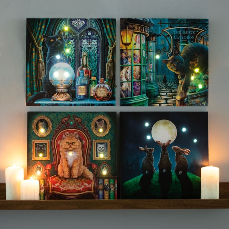 Lisa Parker s Magical Light Up Canvas - Moon Shadows Cat Artwork Home Decor