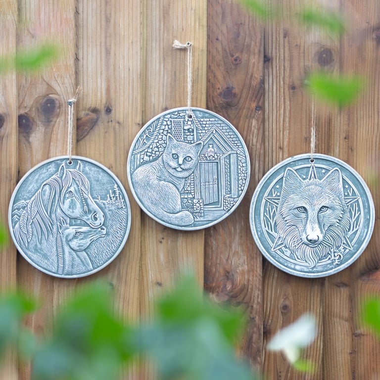 Silver Terracotta Wild One Plaque by Lisa Parker - Antique Silver Effect Wall Art with Enchanting Wolf Design