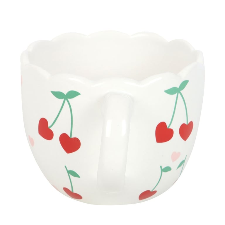 Scalloped Cherry Print 480ml Mug - Elegant Tea Design, Hand Wash Only