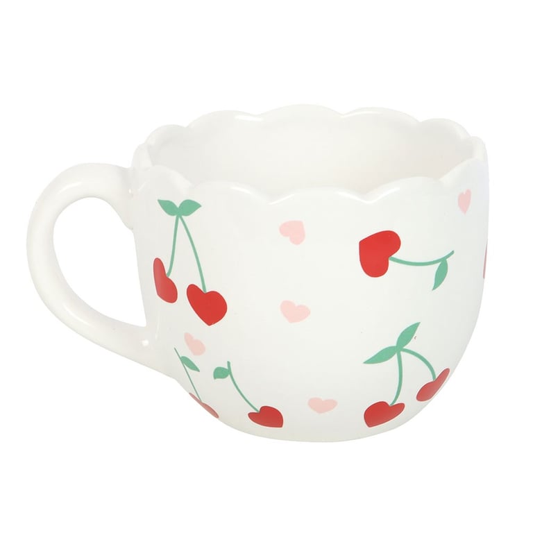 Scalloped Cherry Print 480ml Mug - Elegant Tea Design, Hand Wash Only