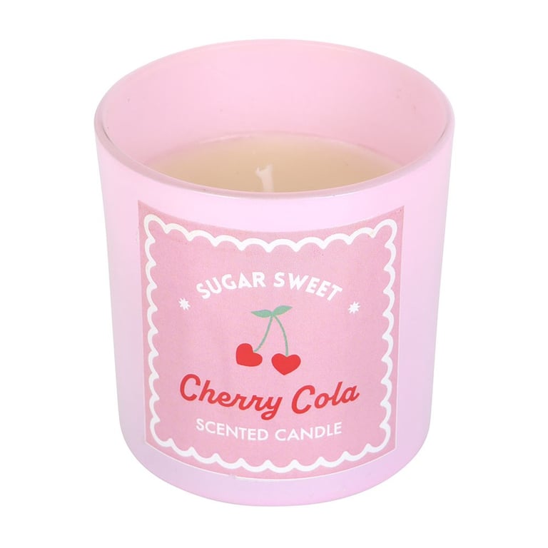 Sugar Sweet Cherry Cola Candle - Nostalgic Fragrance in Pink Glass Jar, 30hr Burn Time, Paraffin Wax