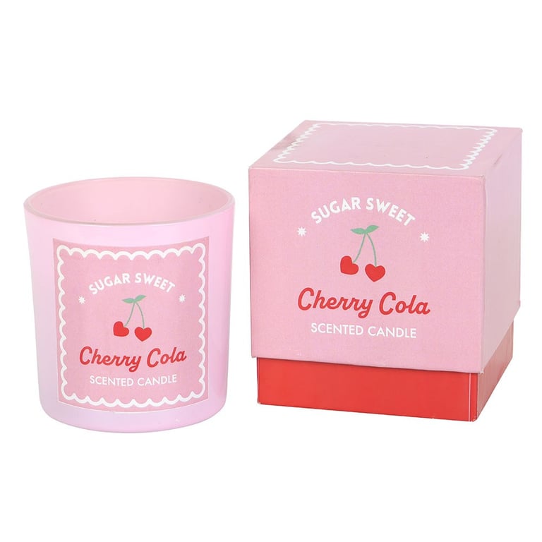 Sugar Sweet Cherry Cola Candle - Nostalgic Fragrance in Pink Glass Jar, 30hr Burn Time, Paraffin Wax