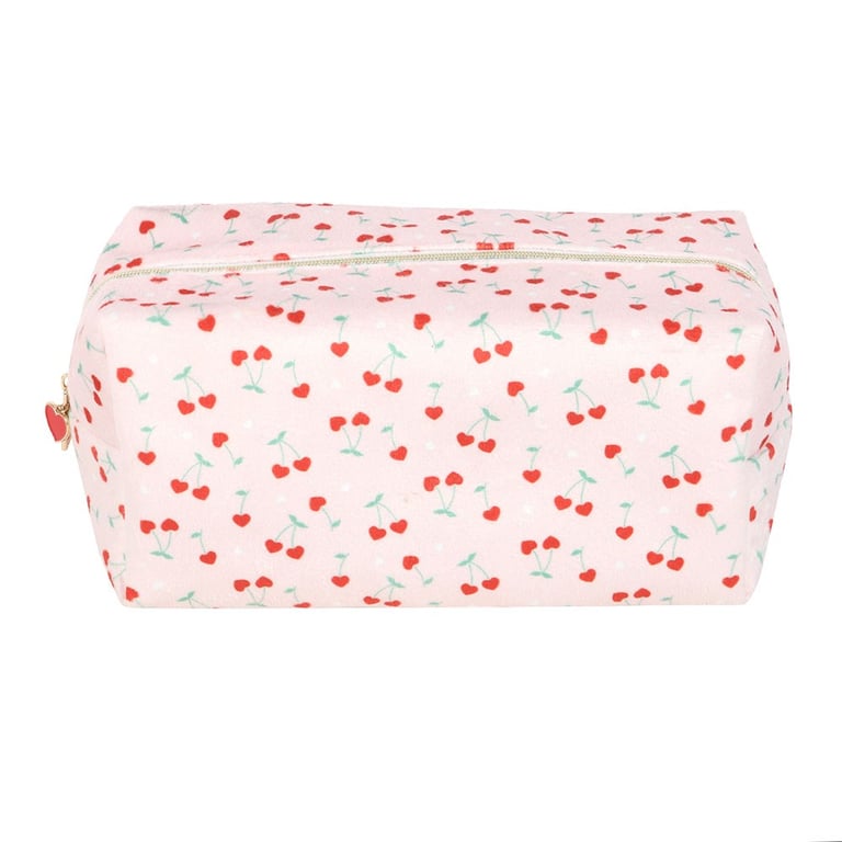 Heart Cherry Print Zippered Makeup Bag with Bathroom Organizer Functionality
